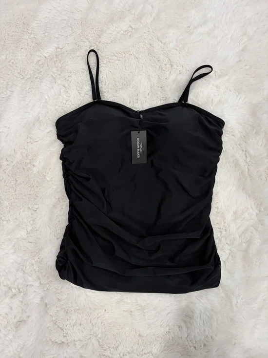 Ocean Blues Black Ruched One-Piece Swimsuit,Size 2XL. - Picture 13 of 13